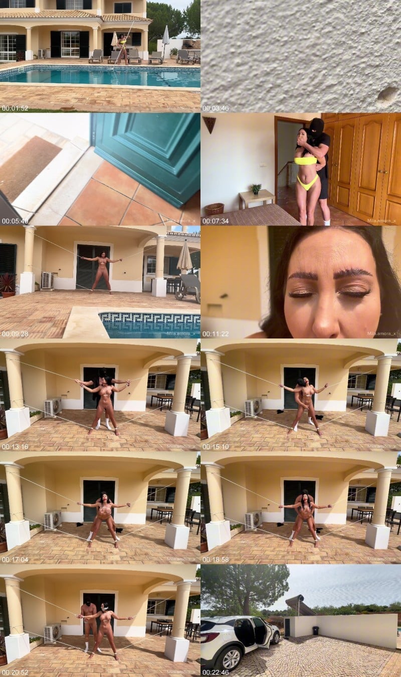 Intruder On Villa Vacation - Mila Amora Rope Tied, Ball Gagged, Fucked, Wrap Gagged And Publicly Humiliated