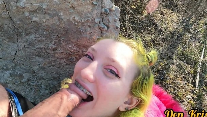 Green Haired Schoolgirl Likes To Have Sex Outdoors